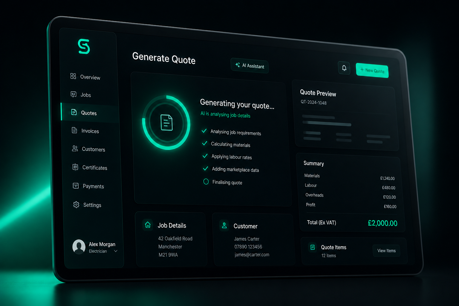Spanr AI quote builder generating an itemised quote